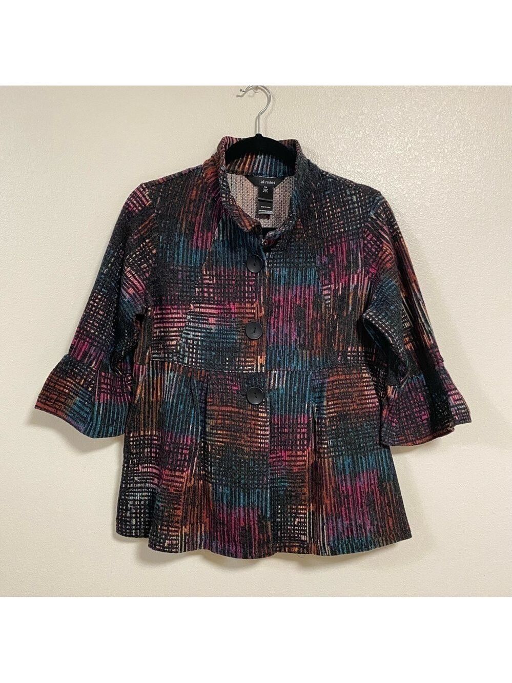 Ali Miles Jacket Women’s Size Medium Petite Abstract Peplum Wire Neck Jacket
